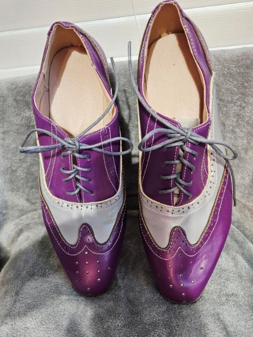 Purple & Gray Men's Leather Wingtip Oxfords